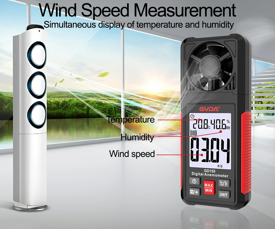 Handheld Wind Speed Chill Temperature Meter Tester Digital Anemometer for Air Flow, Velocity, Pressure, Humidity Gauge